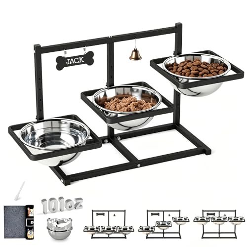 Elevated Dog Bowls Stand for Large (Triple Dog Bowl & Mat / X-Large Dogs)