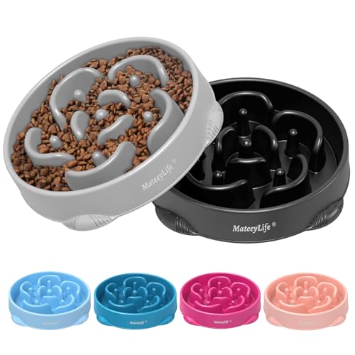2 Pack Slow Feeder Dog Bowls (B-Gray&Black / Large)