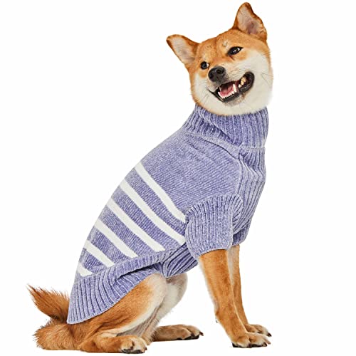 Cozy Soft Chenille Classy Striped Dog Sweater in Stonewash Blue (22 inch / Stonewash Blue)