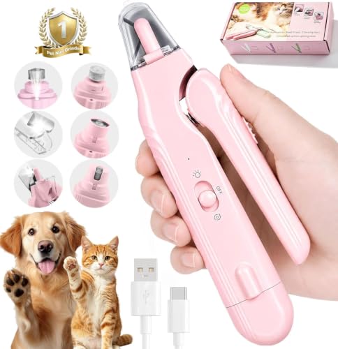 2-in-1 Dog Nail Grinder & Dog Nail Clipper for Sensitive Pets (Pink)