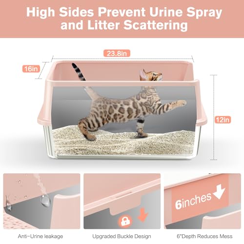 2PACK Stainless Steel Cat Litter Box with High Sides Lid (2PK-Light Pink)
