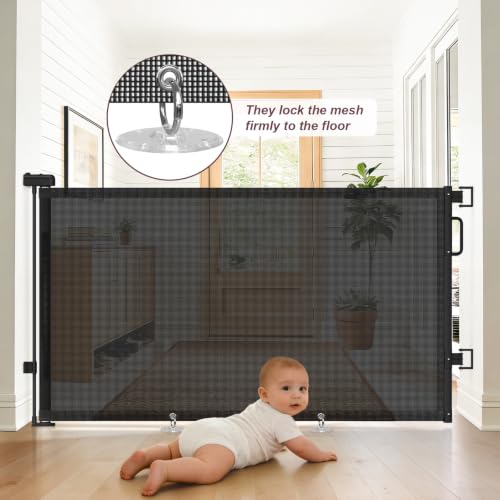 Retractable Baby Gates for Doorway (Black / 34" Tall x 58" Wide)