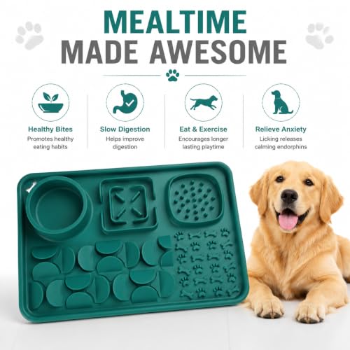 Silicone Dog Slow Feeder Lick Mat with Suction Cups (dark green)