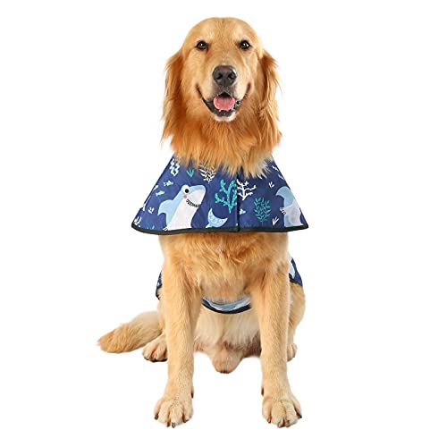 Dog Raincoat with Hood & Leash Hole S (Large / Sharks)