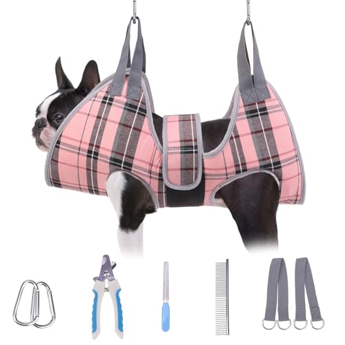 Medium Dog Grooming Hammock Harness (M (Leg Spacing: 9-12.5" / Max W: 50lbs) / Pink)
