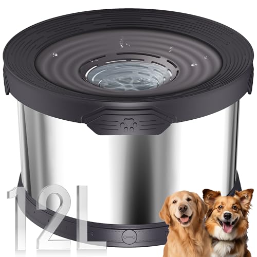 12L Dog Water Bowl No Spill Stainless Steel for Slow Drinking Black (12L / Black)
