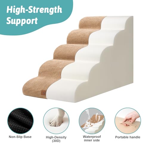 Extra Wide Dog Stair for Small Dog (Light Brown / Extra Wide:19.7"x33"x22.4")