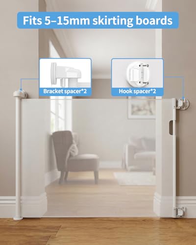 Retractable Baby Gate for Doorways and Stairs (White / 33x71 Inch)