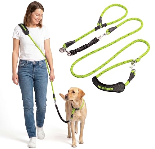 Bungee Rope Handsfree Leash for 1 Dog Medium & Large (Green)
