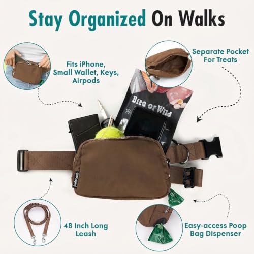 Hands Free Dog Leash with Dog Treat Pouch (Caramel)