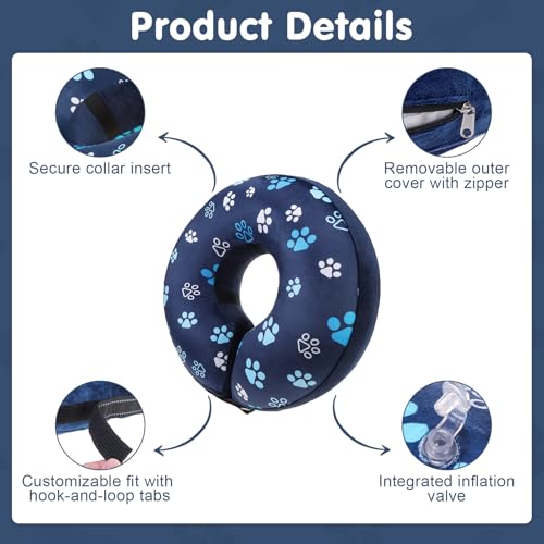Dog Cone Collar Alternative After Surgery (Navy Blue Paw / XL(Neck:18"-21"))