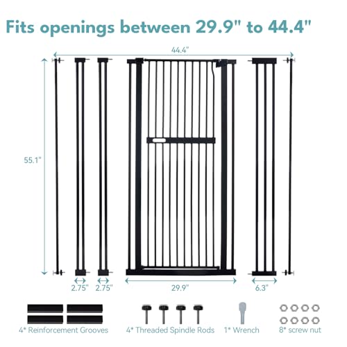 55.1" Extra Tall Pet Gate (Black - S / 55.1" Tall, 29.9-44.4" Wide)
