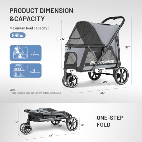Dog Stroller for Medium & Small Dogs (Gray)