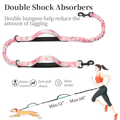 Hands Free Dog Leash with Zipper Pouch (white-pink mix / Large)