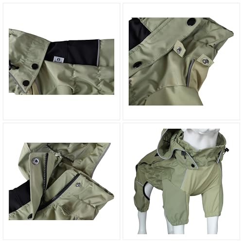 Waterproof Dog Raincoat with Removable Hood (Sage Green / XL (Back 18"))