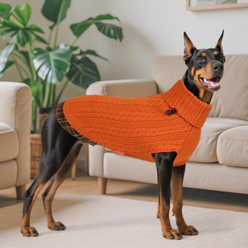 Dog Sweater for Medium Large Dogs Turtleneck Thick Knit Pullover (XX-Large (35-60lbs) / 7# Orange)