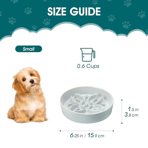 Ceramic Slow Feeder Dog Bowls (S-0.6 Cups / Grayish Cyan)