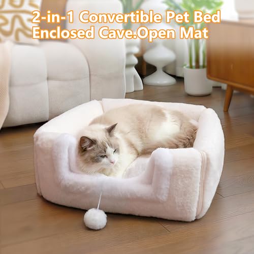 Cat Bed for Indoor Cats (Cream / M:(15.6"×15.6"×14"))