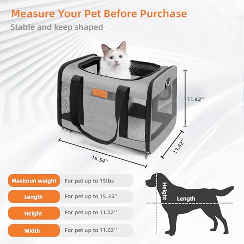 Soft Sided Cat & Dog Carrier for Pets Up to 15 Lbs (grey)