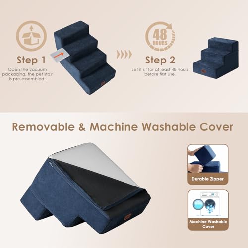 Dog Stairs for Small Dogs 13.5" H (Navy / Standard 15" x 18" x 13.5")