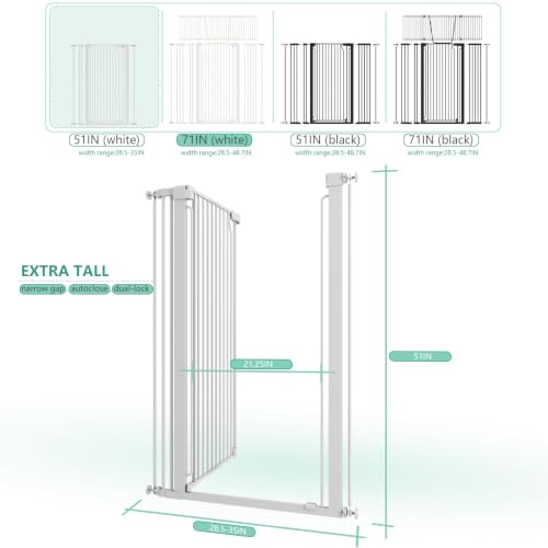 51" Extra Tall Cat Gate 28.5" (White / 51"H,28.5-35"W-White)