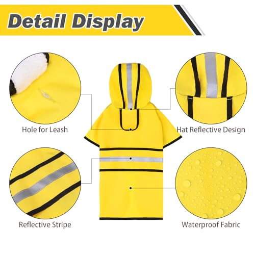 Winter Dog Raincoat Hooded Slicker Poncho with Leash Hole (S:10-15lbs / Yellow(Thick Fleece))