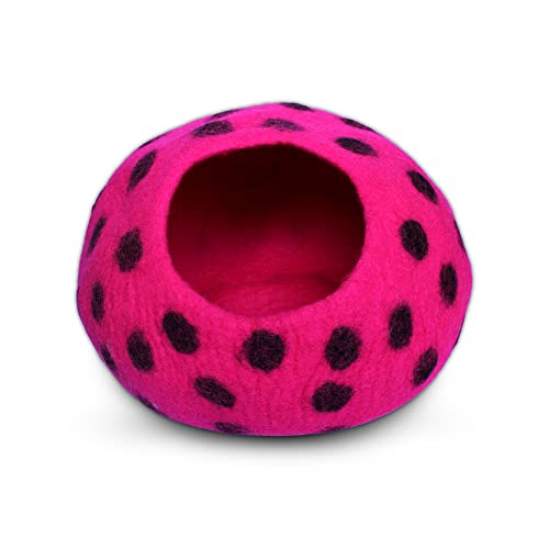 Premium Felt Cat Cave Bed (Pink Polka)