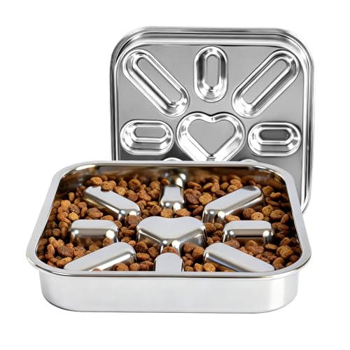 2 Packs Stainless Steel Slow Feeder Dog Bowls Medium & Large Breed 3 Cups (Sliver)