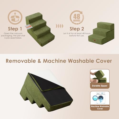 Dog Stairs for Small Dogs 13.5" H (Olive Green / Standard 15" x 18" x 13.5")