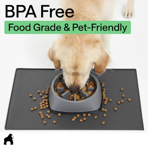 Dog Food Mat 100% Waterproof Silicone (Charcoal / 23"l X 15"w)