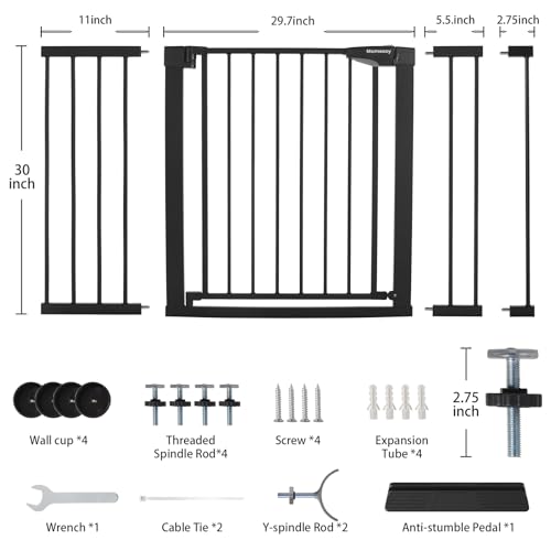 29.7 51" Extra Wide Baby & Dog Safety Gate for Stairs & Doorways (Black / 29.7-51"W x 30"H)