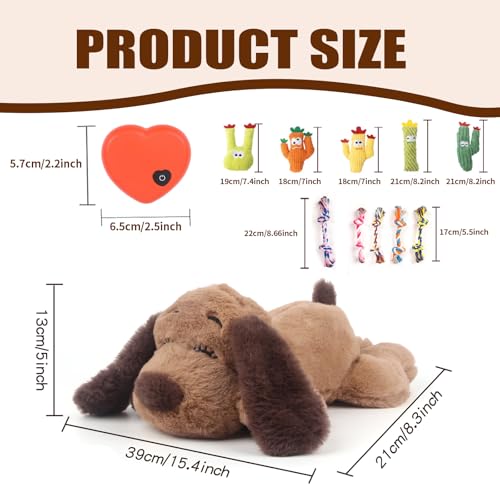Puppy Heartbeat Toy Dog Anxiety Relief Sleep Calming Aid Heartbeat Stuffed Animal Behavioral Crate Kennel Training Heartbeat Plush Toy for Small (Brown-C)