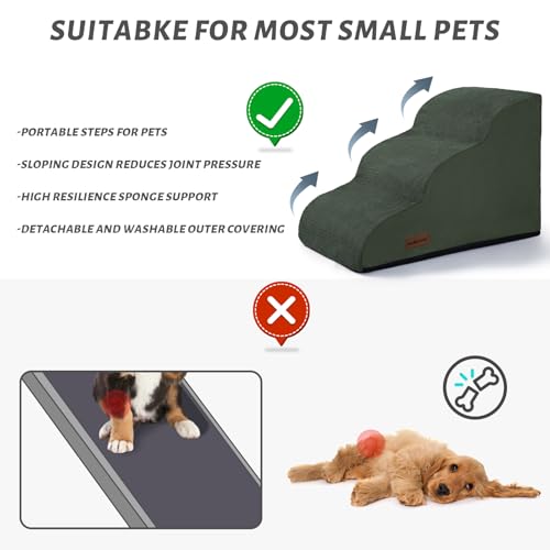 Dog Stairs for Small Dogs and Cats (Green / Standard 3-Step 15.7"H)