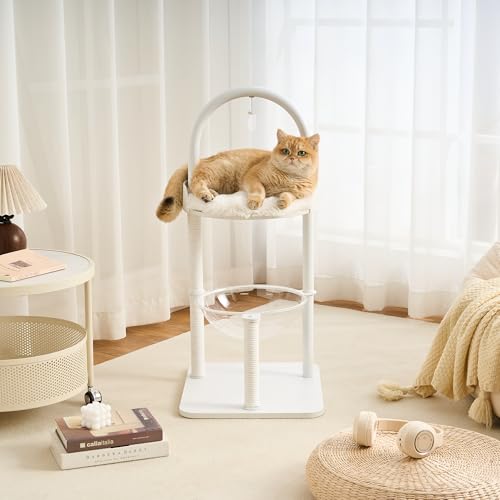 34" Modern Cat Tree Furniture for Indoor Small & Medium Cats (Soft White-34")