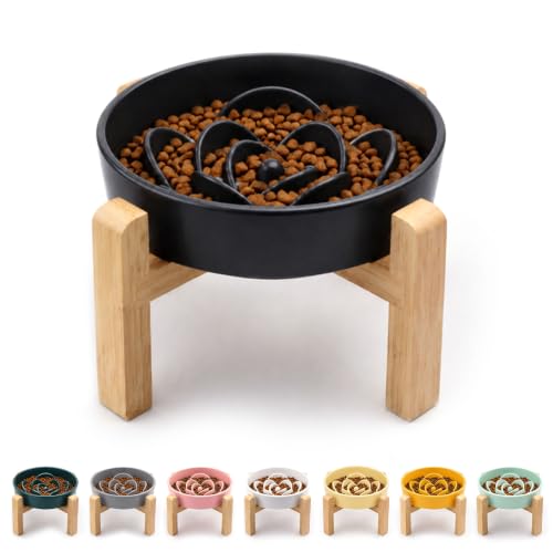 8.66 in Dog Bowl Ceramic Slow Feeder for Medium Large Dogs (Black / 8.66in)