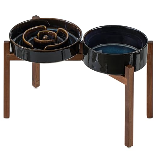 Raised Slow Feeder Dog Bowls (2 x Starry Sky + Stand - A / XL- 9.5inch / 3.2 Cups)