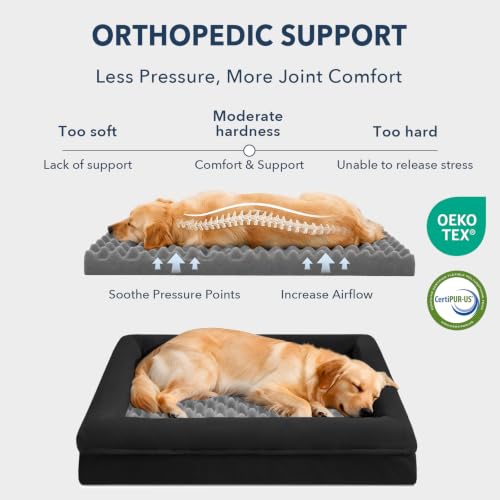 XL Orthopedic Waterproof Dog Bed for Extra Large Size Dogs (Black / 45.0"L x 35.0"W x 7.5"Th)