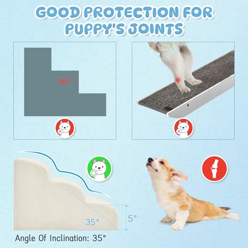 3 Step Dog Stairs Pet Ramp for High Beds (Beige / 3-Step 16"H)