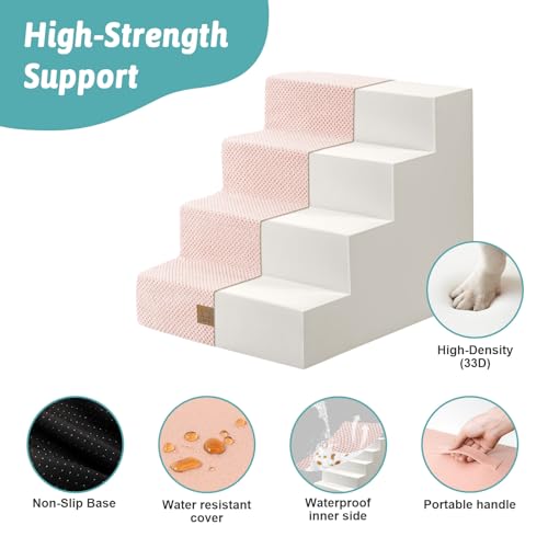 Dog Stairs for Small Dogs (Pink / 17.7x23.6x17.7 inch)