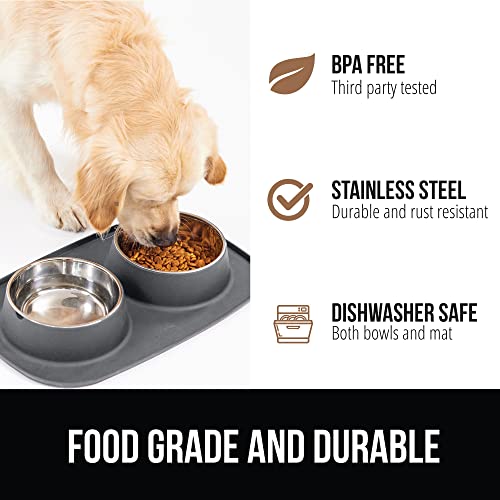 Dog Bowl Set with Feeding Mat (Gray / 2 Cup Bowls)