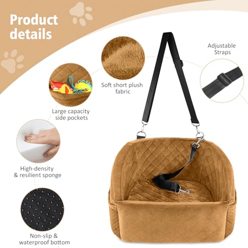 Dog Car Seat for Small Medium Dogs (Brown)
