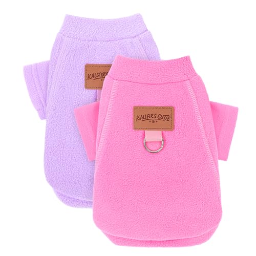 2 Pack Dog Sweaters with Leash Ring Fleece Dog Winter Clothes for Small Dogs Girl Boy Turtleneck Pet Sweatshirt Puppy Pullover Sweaters Cat Apparel Clothing (Pink-Purple / Small)