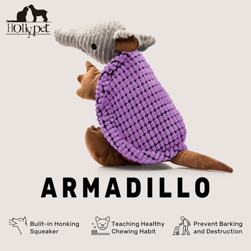 Armadillo Squeaky Dog Toys for Medium Large Dogs (10 IN / Purple)
