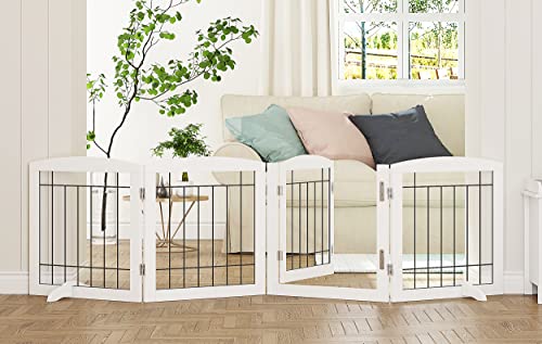 Dog Gate Indoor with Door (White / 【4 Panels with door】80"W x 24"H)