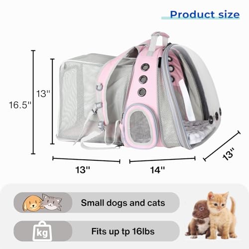 Expandable Cat Backpack Carrier for Large Cats & Small Dogs (Dual Expandable-Pink)
