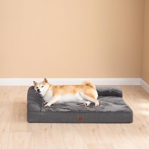 Large Dog Bed Memory Foam for Crate (Dark Grey / 35.0"L x 22.0"W x 6"Th)