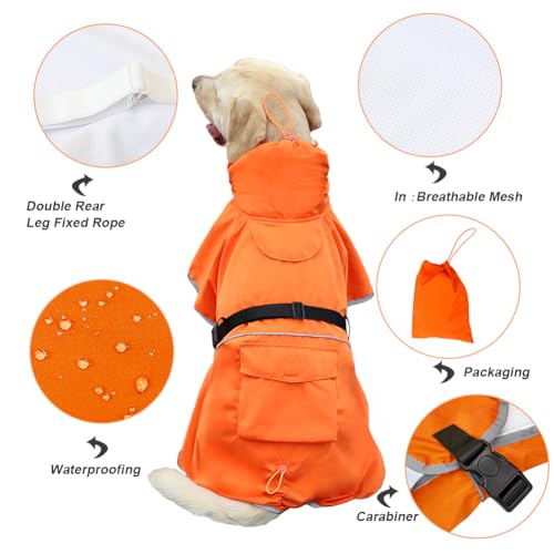 Dog Raincoat Waterproof Adjustable Rain Jacket Small Dogs Orange (Orange / XL-Fit for 15-21 pounds)