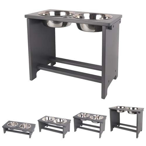 Elevated Dog Bowl Stand with 2 Stainless Steel Bowls (X large-14"tall,48 Oz bowl / Grey)