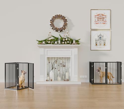 80" x 24" Foldable Freestanding Extra Wide Dog Gate with Door (Black / 【4-Panel with Door】20W*24H)