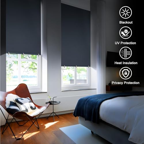 2Pack Blackout Roller Shades (Grey / 36"W×72"H(2 Pack))